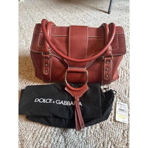 Womens Vintage Dolce&Gabbana Shoulder BagTote Purse Red Pebble Leather…